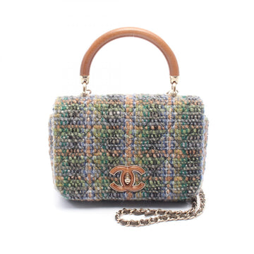 Chanel Coco Mark Wood Top Handle Fabric Bag