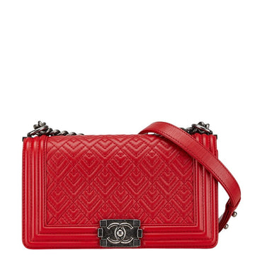 Top Quality Chanel Boy 25 Red Leather Chain Shoulder Bag