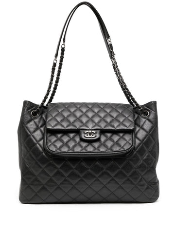 Paris-Edinburgh Black Caviar Flap Tote Bag