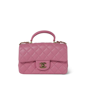 Light Pink leather Quilted Mini Top Handle Light Gold Hardware