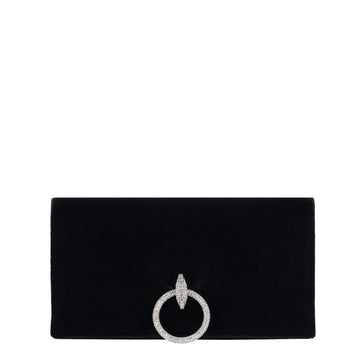 Crystal Embellished Velvet Clutch Black