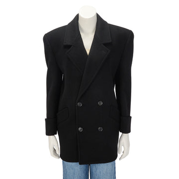 Saint Laurent Black Wool Double Breasted Short Coat FR 36