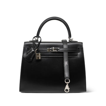 Kelly Sellier 25 Black Box leather Palladium Plated D Stamp