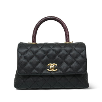 Black leather Quilted Burgundy Lizard Coco Handle Small AGHW