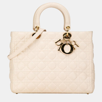 Beige Large Lambskin Cannage Lady Dior