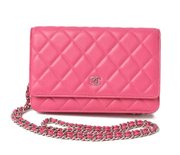 Top Quality Chanel Leather Chain Wallet Shoulder Bag Pink Silver Hardware