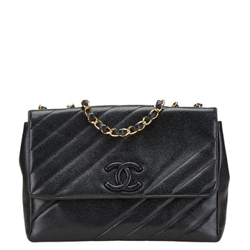 Chanel Coco Mark Bias Stitch Caviar Skin Shoulder Bag