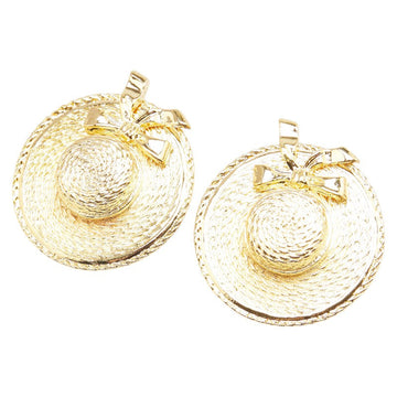 Chanel Straw Hat Ribbon Motif Earrings