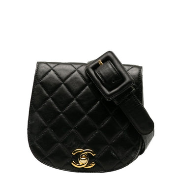 Top Quality Chanel Matlasse Body Bag Waist Bag Black Leather Women's