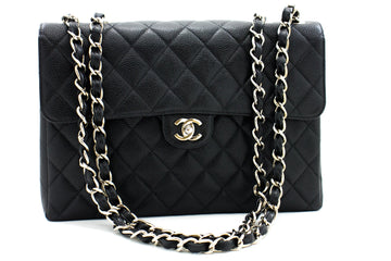 CHANEL Large Classic Handbag Chain Shoulder Bag Flap Black Leather g66