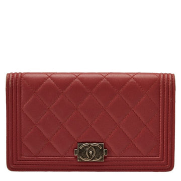 Top Quality Chanel Boy Long Wallet Wine Red Leather