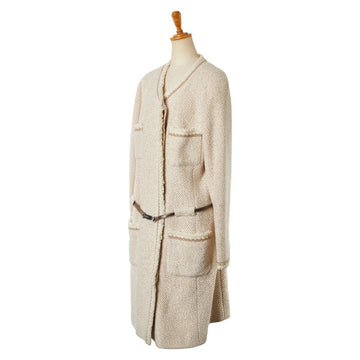Top Quality Chanel Wool Silk Long Coat Beige