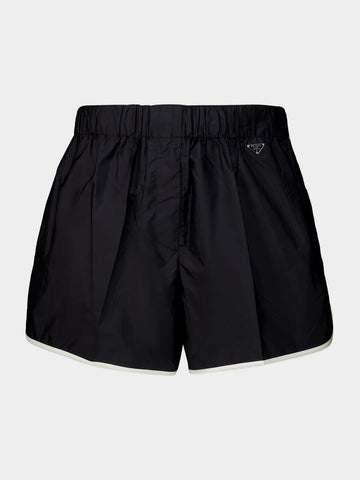 Black Recycled Nylon High-Waist Shorts