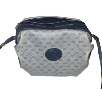 Gucci Vintage Blue Leather And Gg Leather Cross Body Barrel Bag