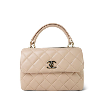 Beige/ Nude leather Quilted Small Trendy CC Light Gold Hardware
