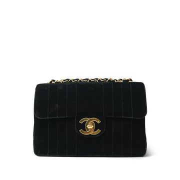 Black Velvet Mademoiselle Jumbo Single Flap Gold Hardware