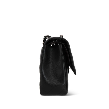 Black leather Quilted Classic Flap Jumbo Silver Hardware