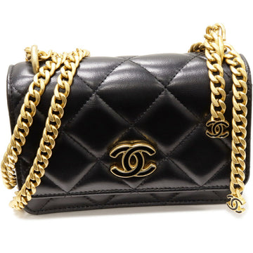 Top Quality Chanel Leather Chain Wallet Black Vintage Gold