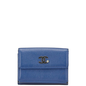 Chanel Coco Mark Lucky Flower Leather Tri-fold Wallet