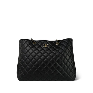 16B Black leather Quilted CC Shopping Tote Large LGHW