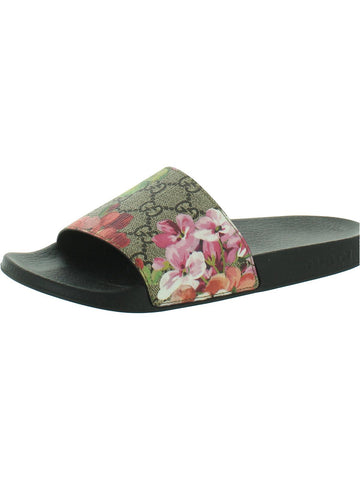 Womens Faux Leather Pool Slides