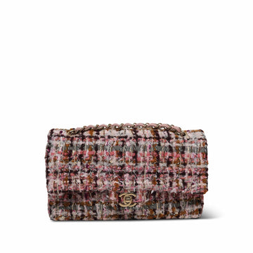 Pink Multicolor Tweed Sequin Quilted Classic Flap Medium LGHW