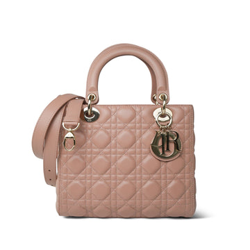 Blush/ Nude leather Cannage Lady Dior Medium Light Gold Hardware