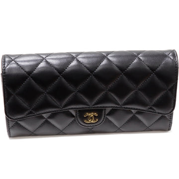 Top Quality Chanel Leather Classic Flap Wallet Black Gold AP0241