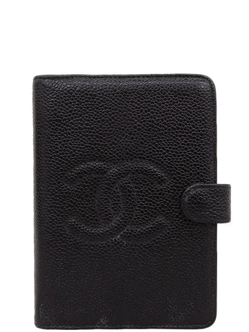 Top Quality Chanel Around 2001 Made Leather Skin Cc Mark Stitch Agenda Black