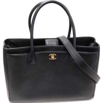 Top Quality Chanel 2WAY Tote Bag Soft Leather Skin Black