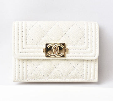 Top Quality Chanel Leather Skin Boy Top Quality Chanel Mini Wallet Off White Gold