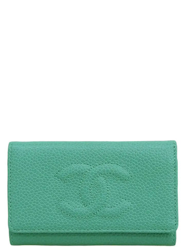 Top Quality Chanel Around 1998 Made Leather Skin Cc Mark Stitch Key Case Mint Green