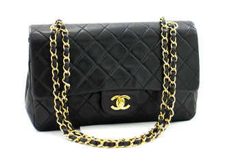 CHANEL 2.55 Double Flap Chain Shoulder Bag Black Leather Handbag h50