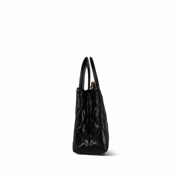 24A Black Shiny Aged leather Quilted Nano Kelly Shopper Aged Gold Hardware
