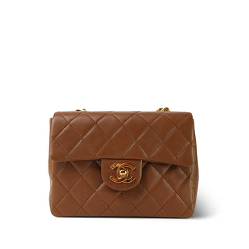 Brown/Caramel leather Quilted Mini Square Flap Gold Hardware