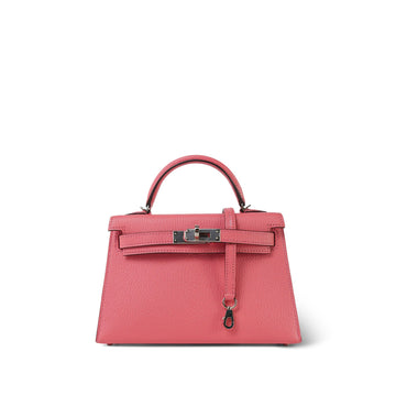 Mini Kelly Sellier Rose d’Ete Chevre Palladium Plated D Stamp