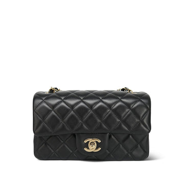 24S Black leather Quilted Mini Rectangular Flap LGHW
