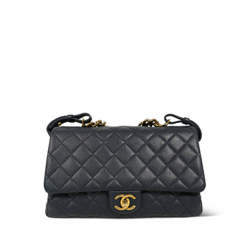 Navy Sheepskin Quilted Trapezio Bag Large Aged Gold Hardware