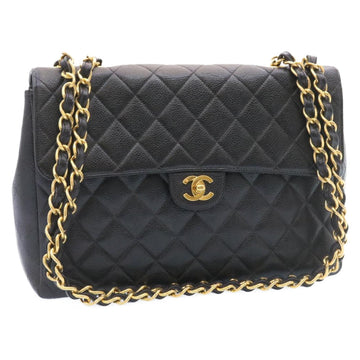 Top Quality Chanel Big Matelasse New Chain Shoulder Bag Leather Skin Black Gold Auth 25984A