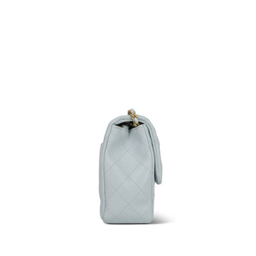 Light Blue leather Quilted CC Crush Single Flap Bag Aged Gold Hardware
