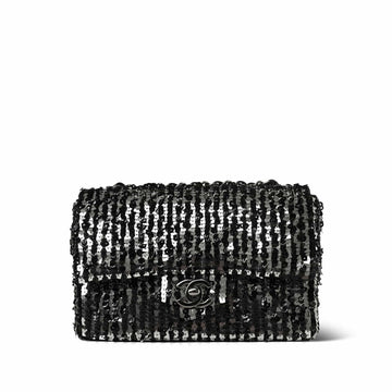 23P Black Silver Striped  Sequin Mini Rectangular Flap SHW