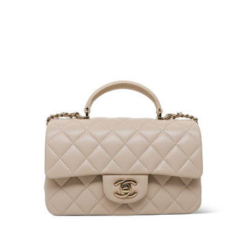 25P Light Beige leather Quilted Mini Top Handle LGHW