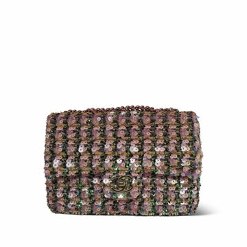Pink Blue/Green Striped Multicolor Sequin Mini Single Flap Bag Light Gold Hardware