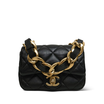 22S Black leather Quilted Mini Funky Town Flap Aged Gold Hardware