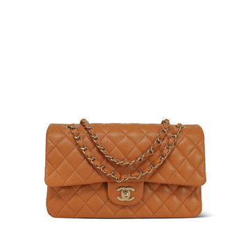 21A Caramel/Orange leather Quilted Classic Flap Medium LGHW