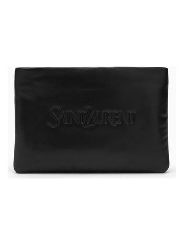 Men's Padded Leather Clutch Bag With Logo in Black | 779526AADA1