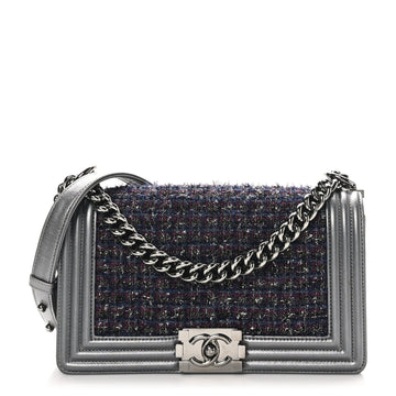 Tweed Metallic Lambskin Medium Boy Flap Silver