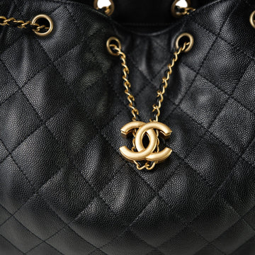 Black leather Quilted 25 Bag Large Aged Gold Hardware