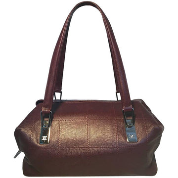 Top Quality Chanel Burgundy Leather Leather Square Quilted Shoulder Bag Tote