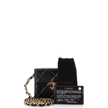 CC Diamond Lock Flap Card Holder on Chain Quilted Lambskin